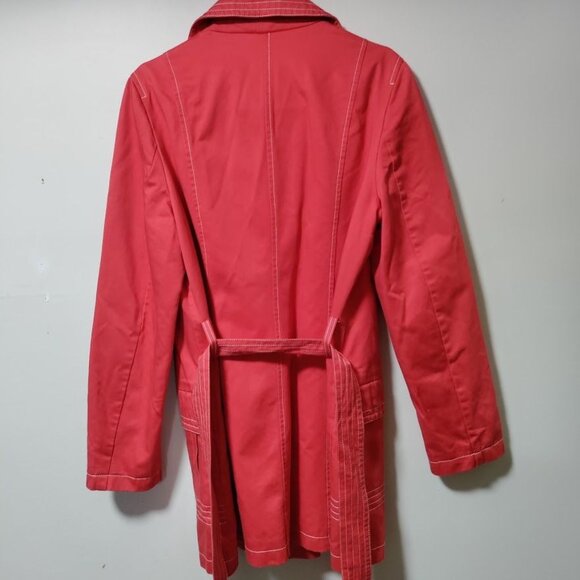 Old Navy Red Lined Button Front Belted Trench Coat Women's Size Large - Picture 3 of 10